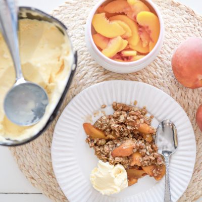 Warm Peach Crisp with Vanilla Ice Cream